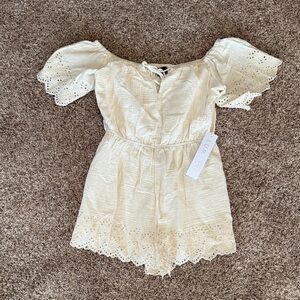 Lumiere Cream Off-Shoulder Eyelet Romper